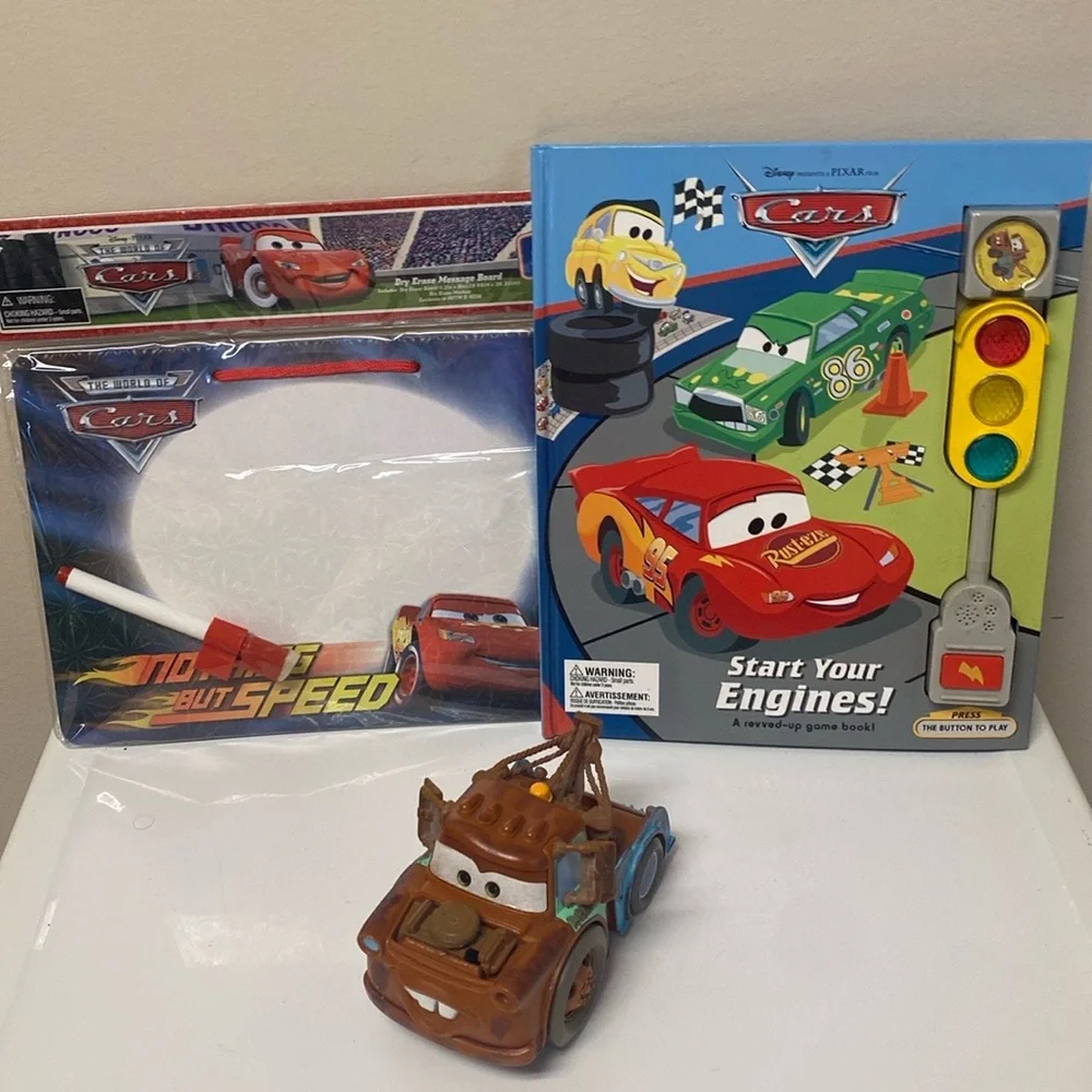 Disney Pixar Cars Tow Mater Vehicle Start Your Engines Book & Dry Erase Board
